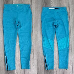 Run in Rabbit Women Size M Blue Baltic Super Tight 7/8 Leggings Zip Athletic Gym